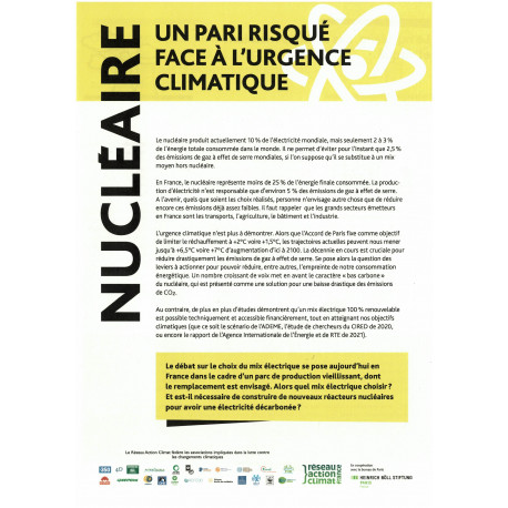 Lot de 5 tracts “Nucléaire, un pari risqué face à l’urgence climatique“